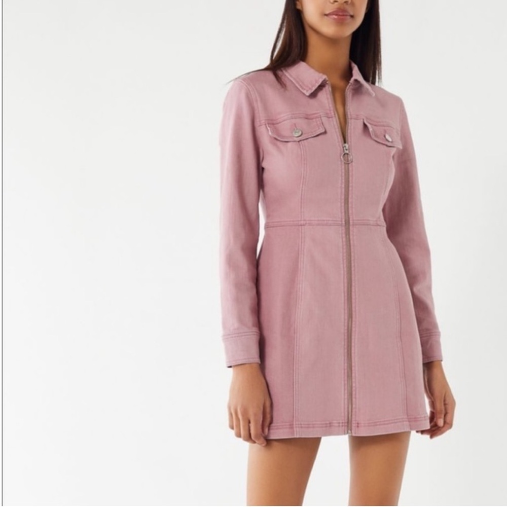 BDG UO 4 Festival Streetwear RODEO Date Night Out Pink Zip Denim Dress Stretch
